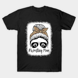 Bleached Life Wrestling Mom Women Leopard Messy Bun Glasses T-Shirt